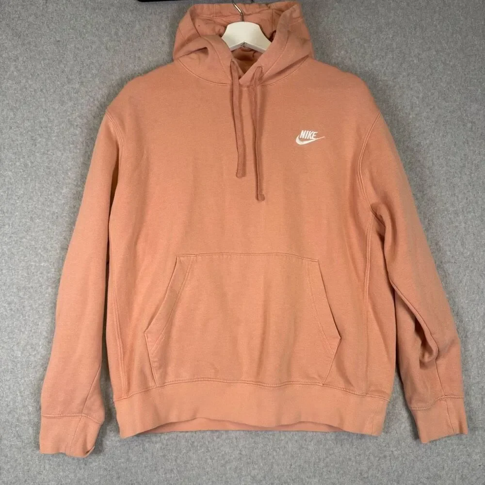Nike Mens Size Medium Pullover Hoodie Sweatshirt Orange Front Pocket Swoosh Logo